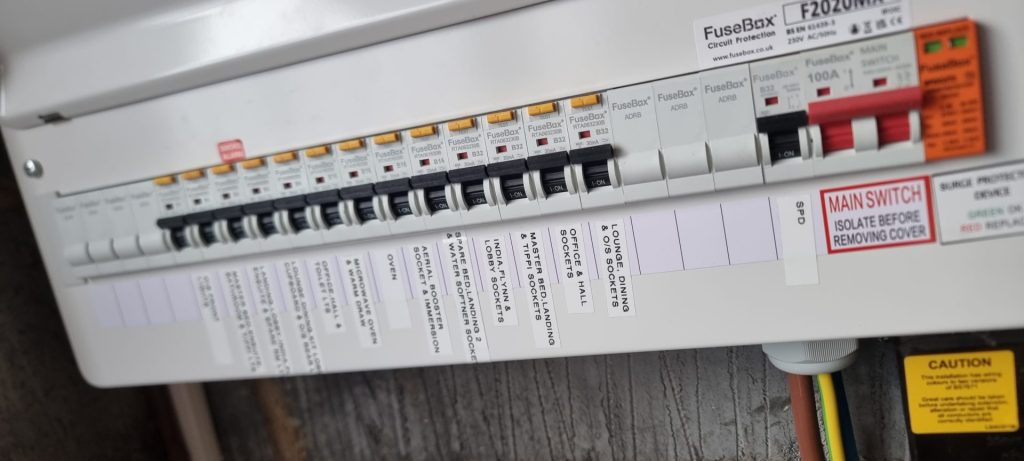 Electrician testing residential fuse board
